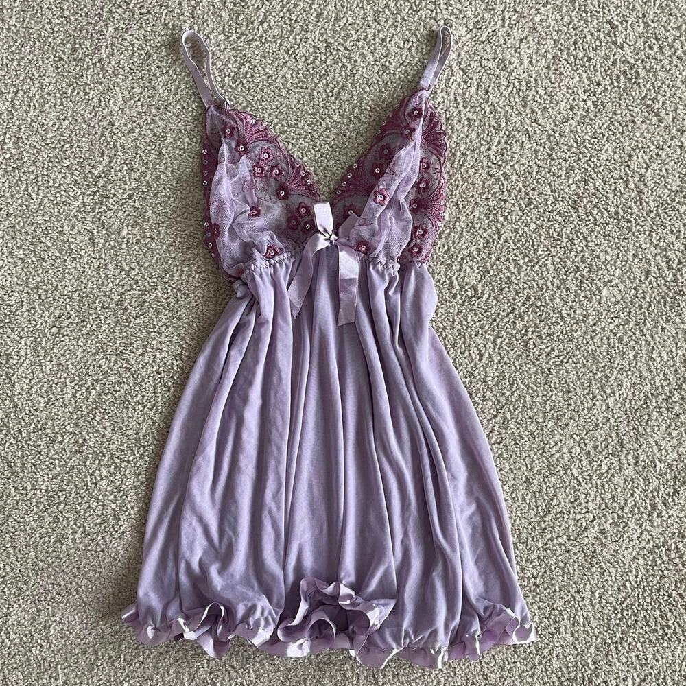 American Vintage Lavender Slip Midi Dress with Plum Lace